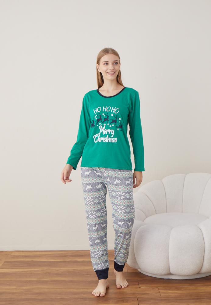 Pijama Dama Craciun " HO HO HO" ,maneca lunga ,pantaloni lungi,Engros